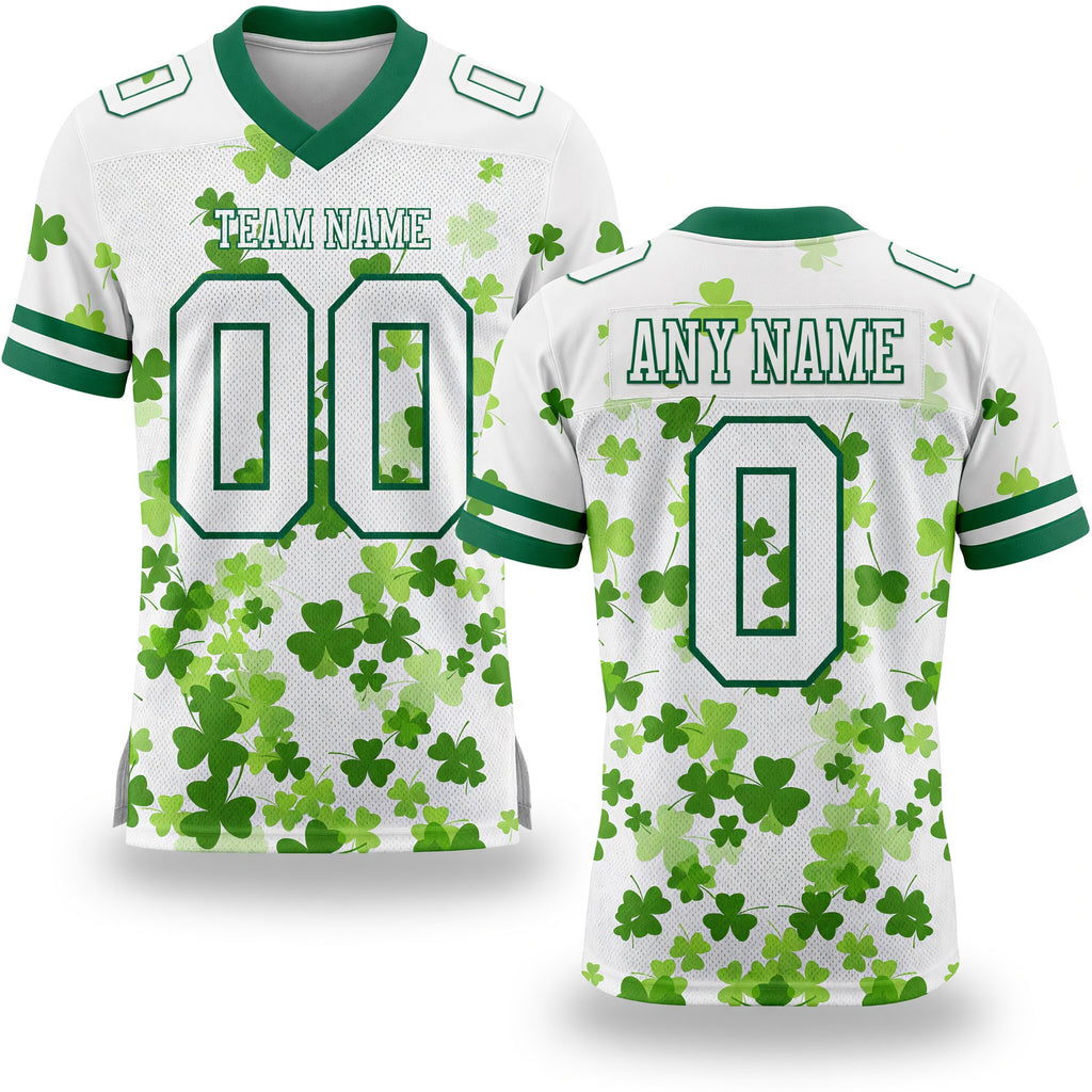 Custom White Kelly Green 3D Pattern St. Patrick's Day Authentic Football Jersey