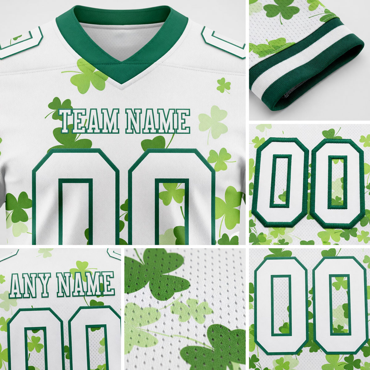 Custom White Kelly Green 3D Pattern St. Patrick's Day Authentic Football Jersey detail