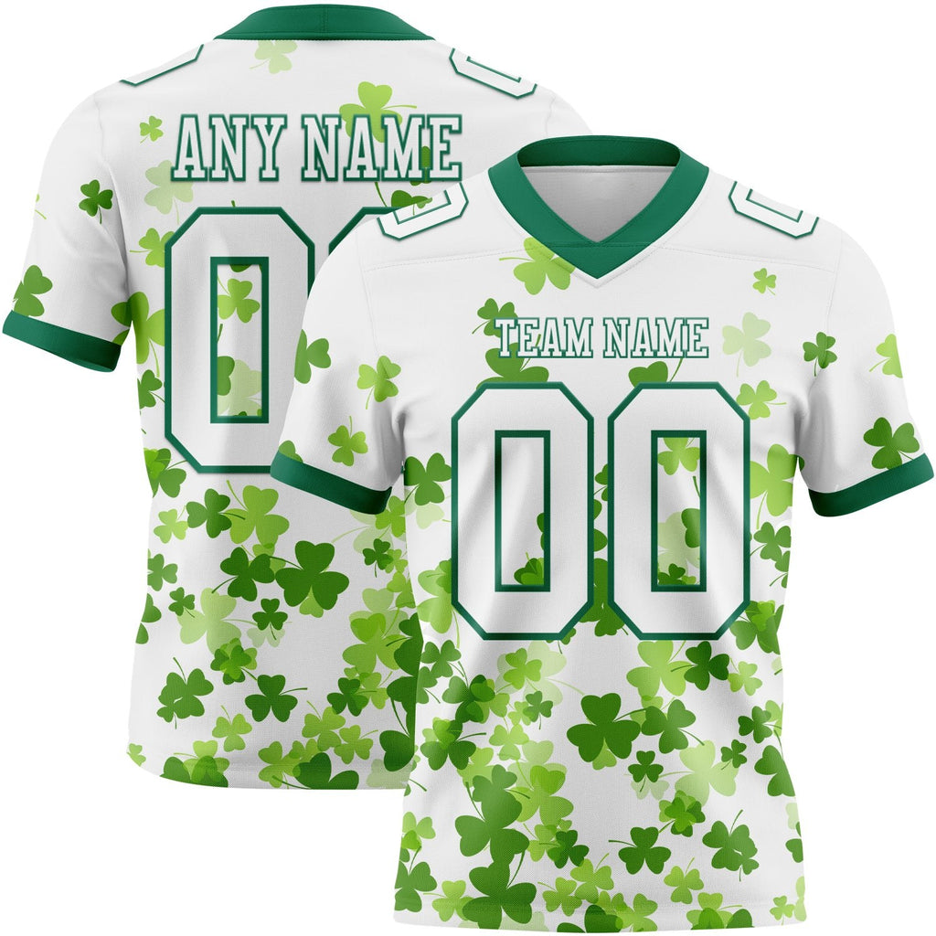 Custom White Kelly Green 3D Pattern St. Patrick's Day Authentic Football Jersey photo 1