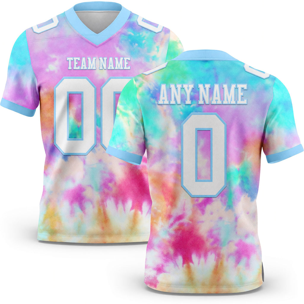 Custom Tie Dye White-Light Blue 3D Pattern Rainbow Authentic Football Jersey