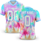 Custom Tie Dye White-Light Blue 3D Pattern Rainbow Authentic Football Jersey
