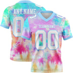 Custom Tie Dye White-Light Blue 3D Pattern Rainbow Authentic Football Jersey photo 1
