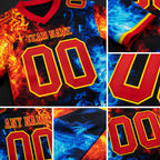 Custom Red Gold 3D Pattern Flame Authentic Football Jersey detail