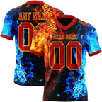 Custom Red Gold 3D Pattern Flame Authentic Football Jersey photo 1