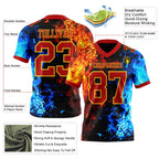 Custom Red Gold 3D Pattern Flame Authentic Football Jersey photo 3