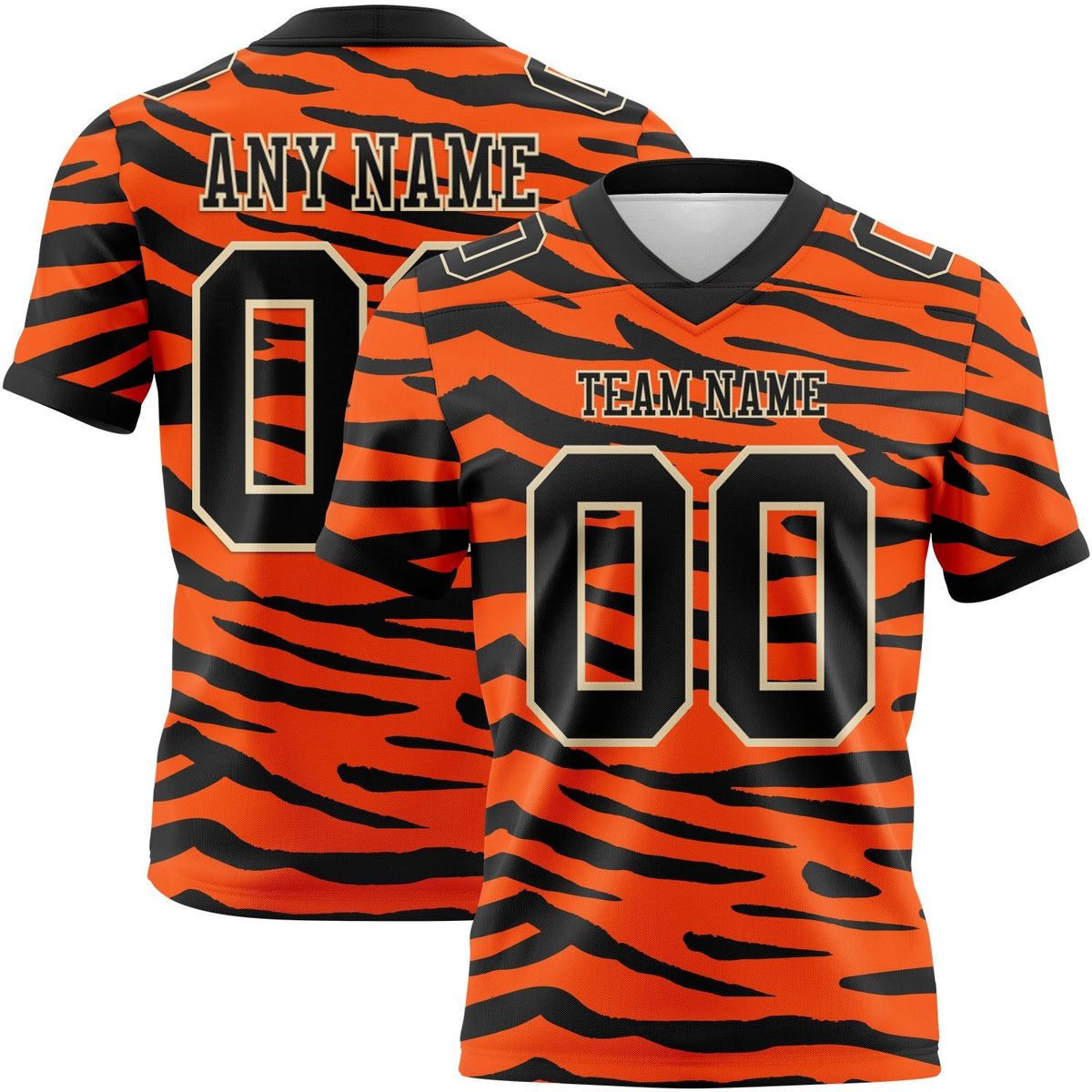 Custom Orange Black-Cream 3D Pattern Tiger Print Authentic Football Jersey photo 1