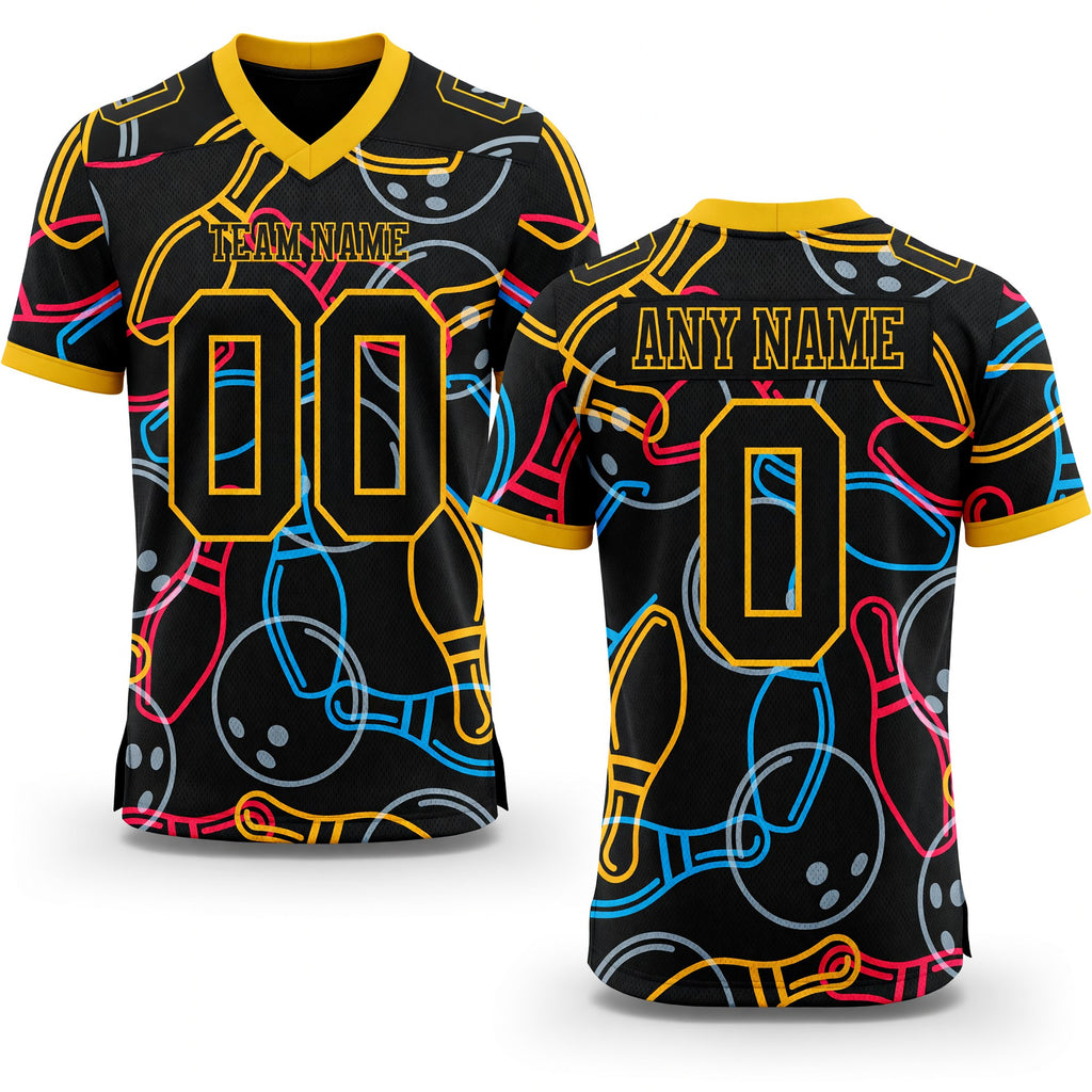 Custom Black Yellow 3D Pattern Bowling Authentic Football Jersey