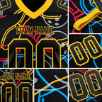 Custom Black Yellow 3D Pattern Bowling Authentic Football Jersey detail