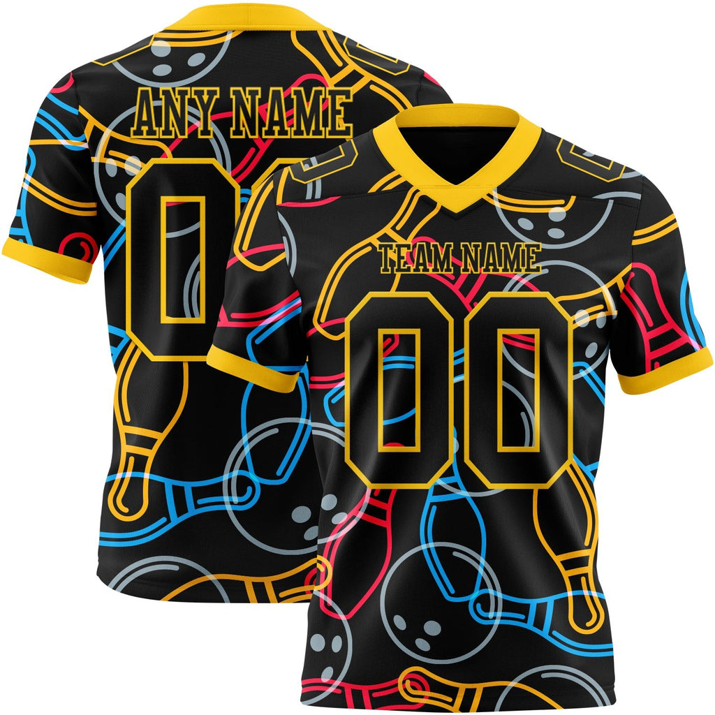 Custom Black Yellow 3D Pattern Bowling Authentic Football Jersey photo 1