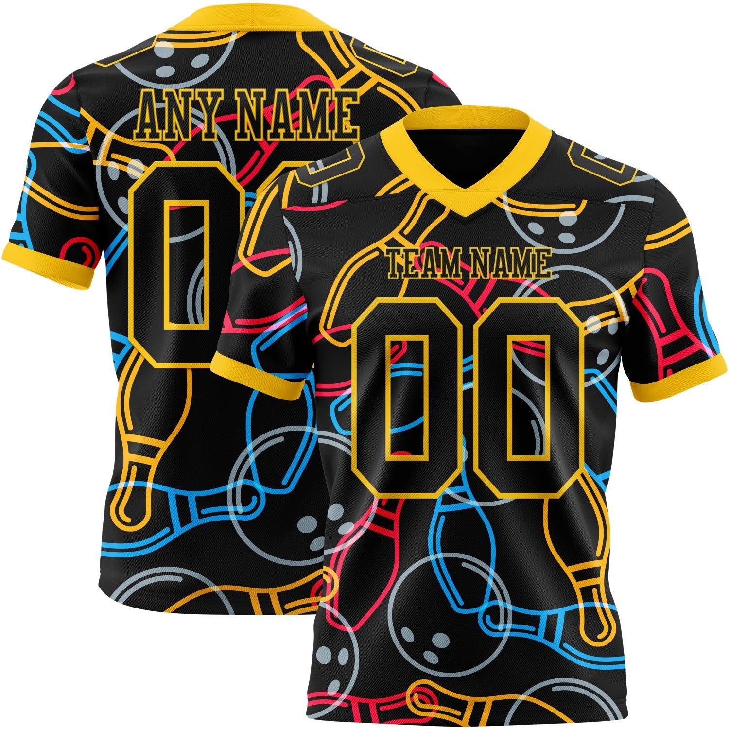 Custom Black Yellow 3D Pattern Bowling Authentic Football Jersey photo 1