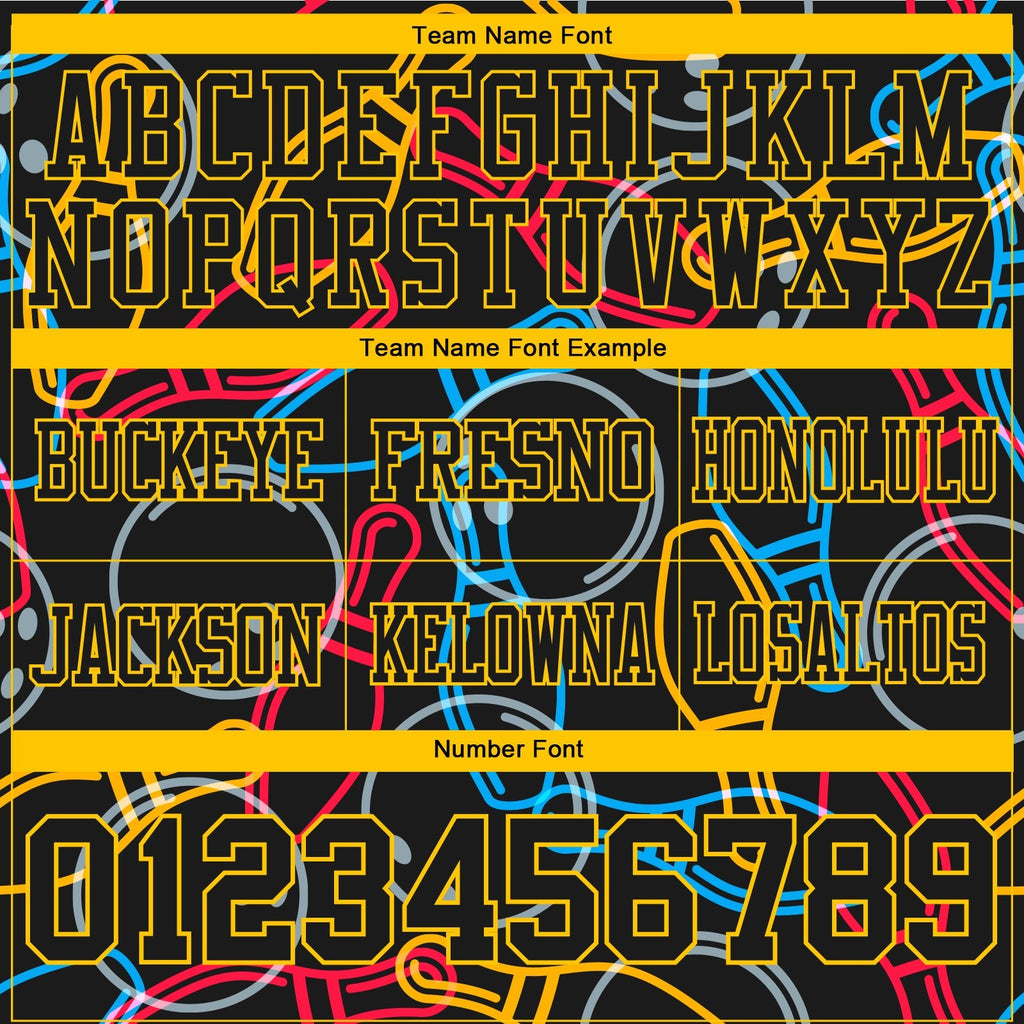 Custom Black Yellow 3D Pattern Bowling Authentic Football Jersey photo 4