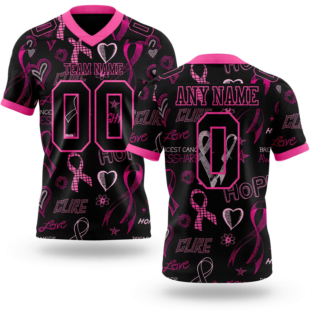 Custom Black Pink 3D Pattern Pink Ribbon Breast Cancer Awareness Month Women Health Care Support Authentic Football Jersey