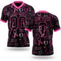 Custom Black Pink 3D Pattern Pink Ribbon Breast Cancer Awareness Month Women Health Care Support Authentic Football Jersey