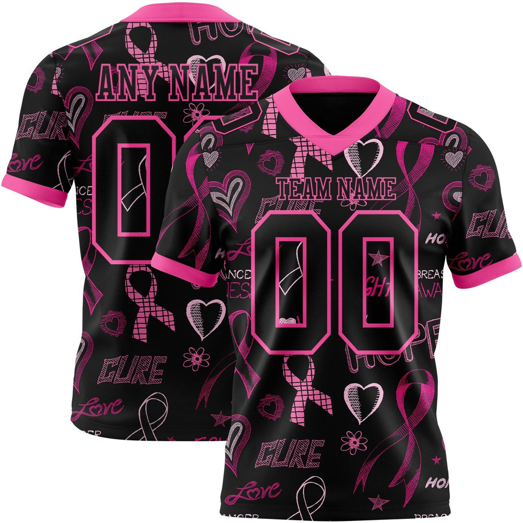 Custom Black Pink 3D Pattern Pink Ribbon Breast Cancer Awareness Month Women Health Care Support Authentic Football Jersey photo 1