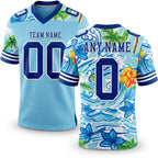Custom Ice Blue Royal-White 3D Pattern Beach Hawaii Palm Trees And Flowers Authentic Football Jersey
