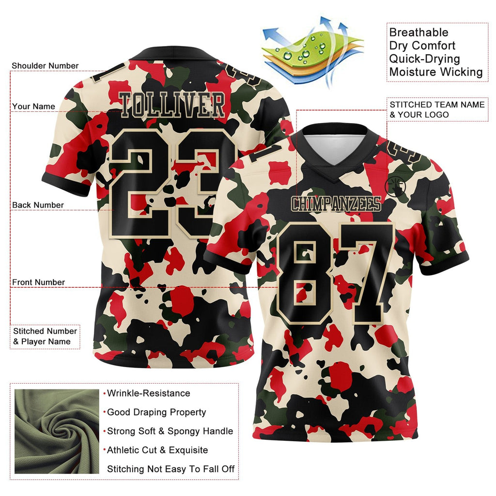 Custom Camo Black-Cream 3D Pattern Salute To Service Authentic Football Jersey photo 3