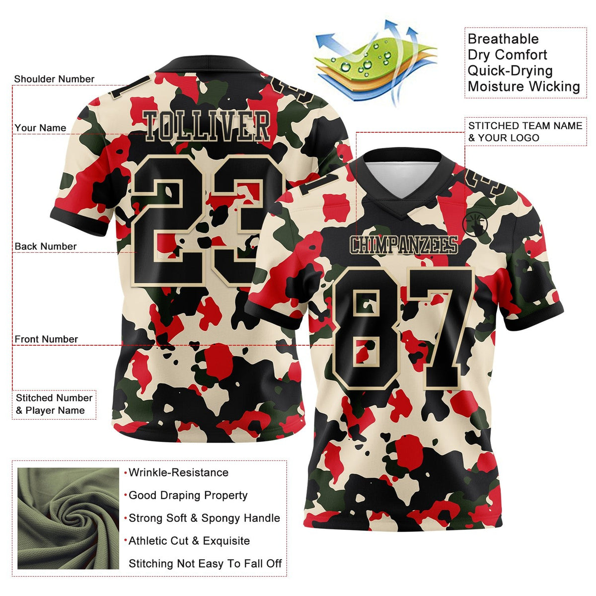 Custom Camo Black-Cream 3D Pattern Salute To Service Authentic Football Jersey photo 3