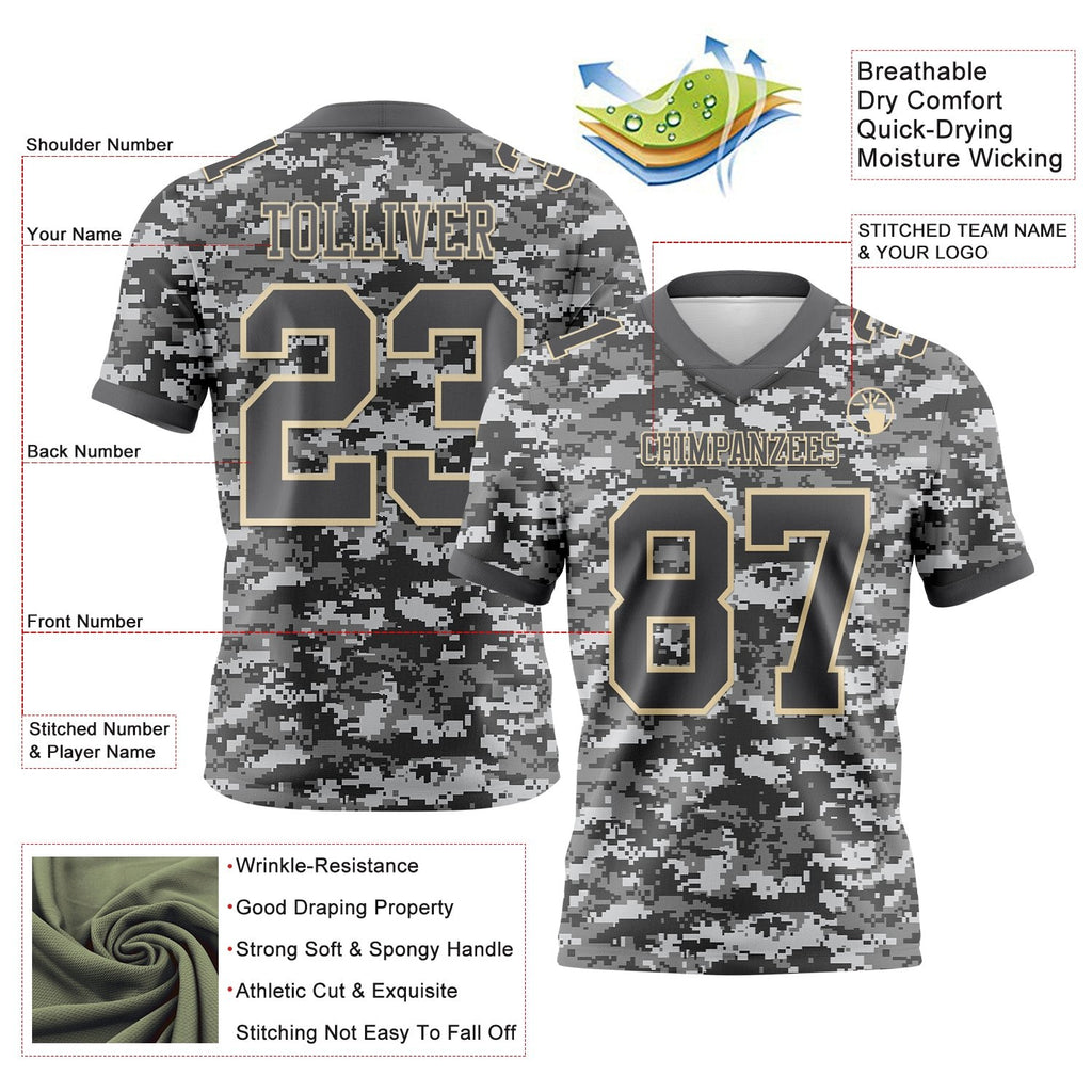 Custom Camo Steel Gray-Cream 3D Pattern Salute To Service Authentic Football Jersey photo 3