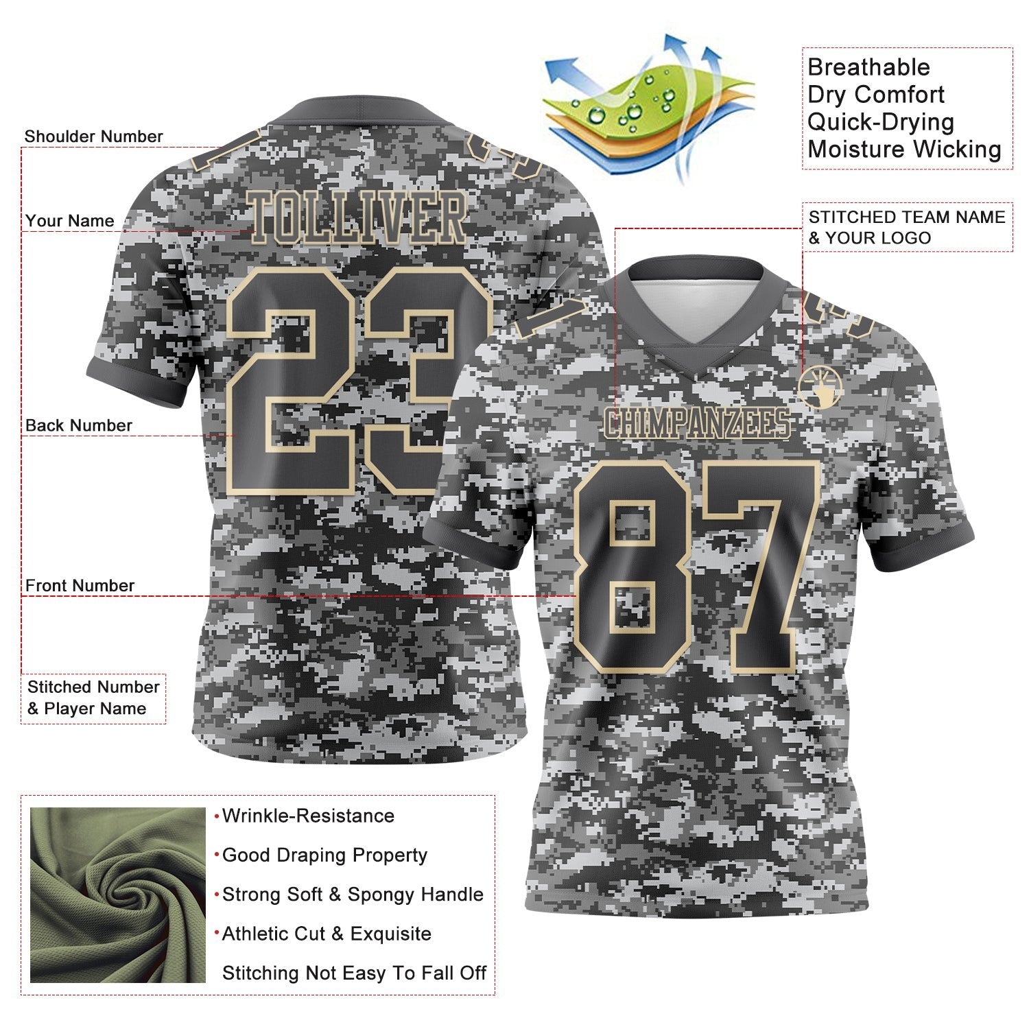 Custom Camo Steel Gray-Cream 3D Pattern Salute To Service Authentic Football Jersey photo 3