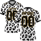 Custom White Black-Old Gold 3D Pattern Leopard Print Authentic Football Jersey