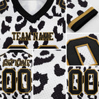 Custom White Black-Old Gold 3D Pattern Leopard Print Authentic Football Jersey detail