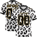 Custom White Black-Old Gold 3D Pattern Leopard Print Authentic Football Jersey photo 1