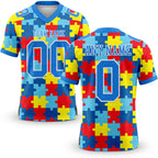 Custom Powder Blue White 3D Pattern Autism Supporter Awareness Puzzle Pieces Authentic Football Jersey