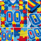 Custom Powder Blue White 3D Pattern Autism Supporter Awareness Puzzle Pieces Authentic Football Jersey detail