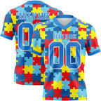 Custom Powder Blue White 3D Pattern Autism Supporter Awareness Puzzle Pieces Authentic Football Jersey photo 1