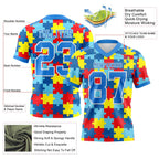 Custom Powder Blue White 3D Pattern Autism Supporter Awareness Puzzle Pieces Authentic Football Jersey photo 3