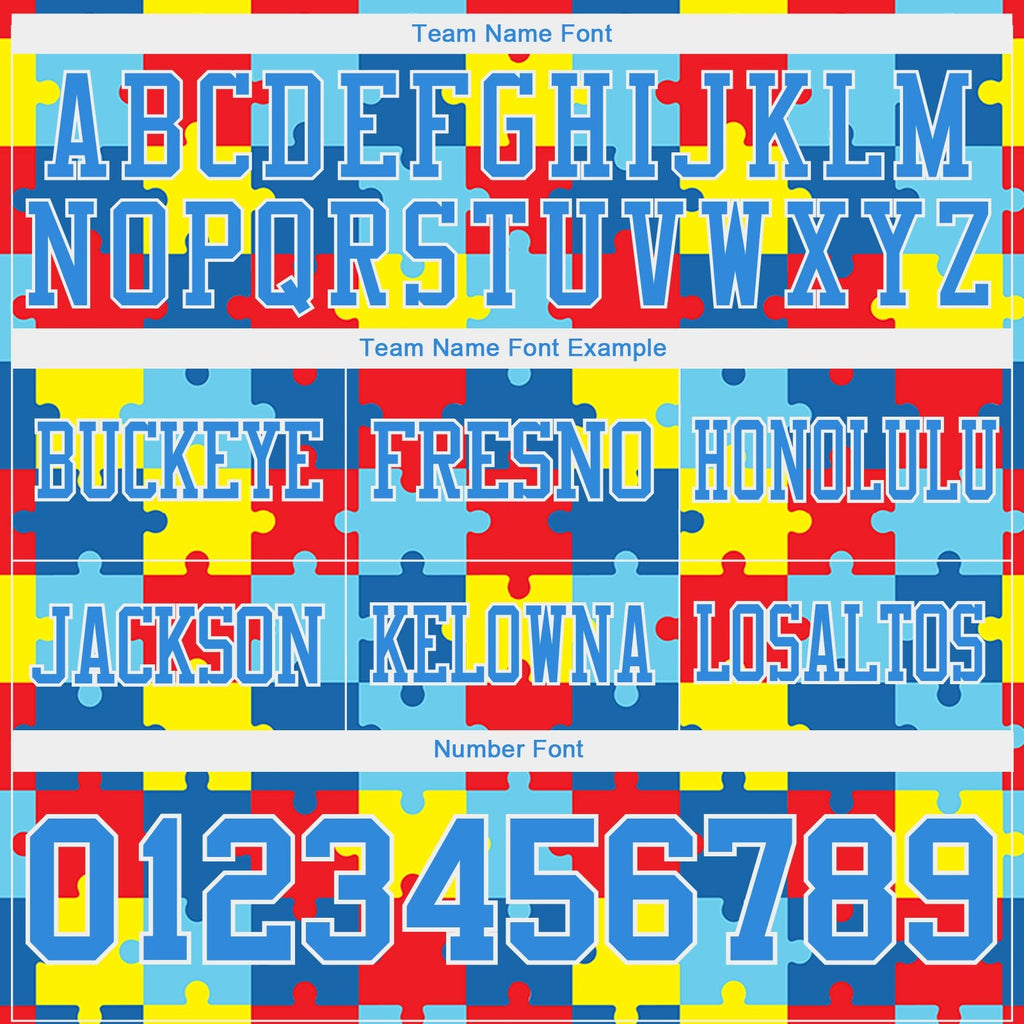 Custom Powder Blue White 3D Pattern Autism Supporter Awareness Puzzle Pieces Authentic Football Jersey photo 4