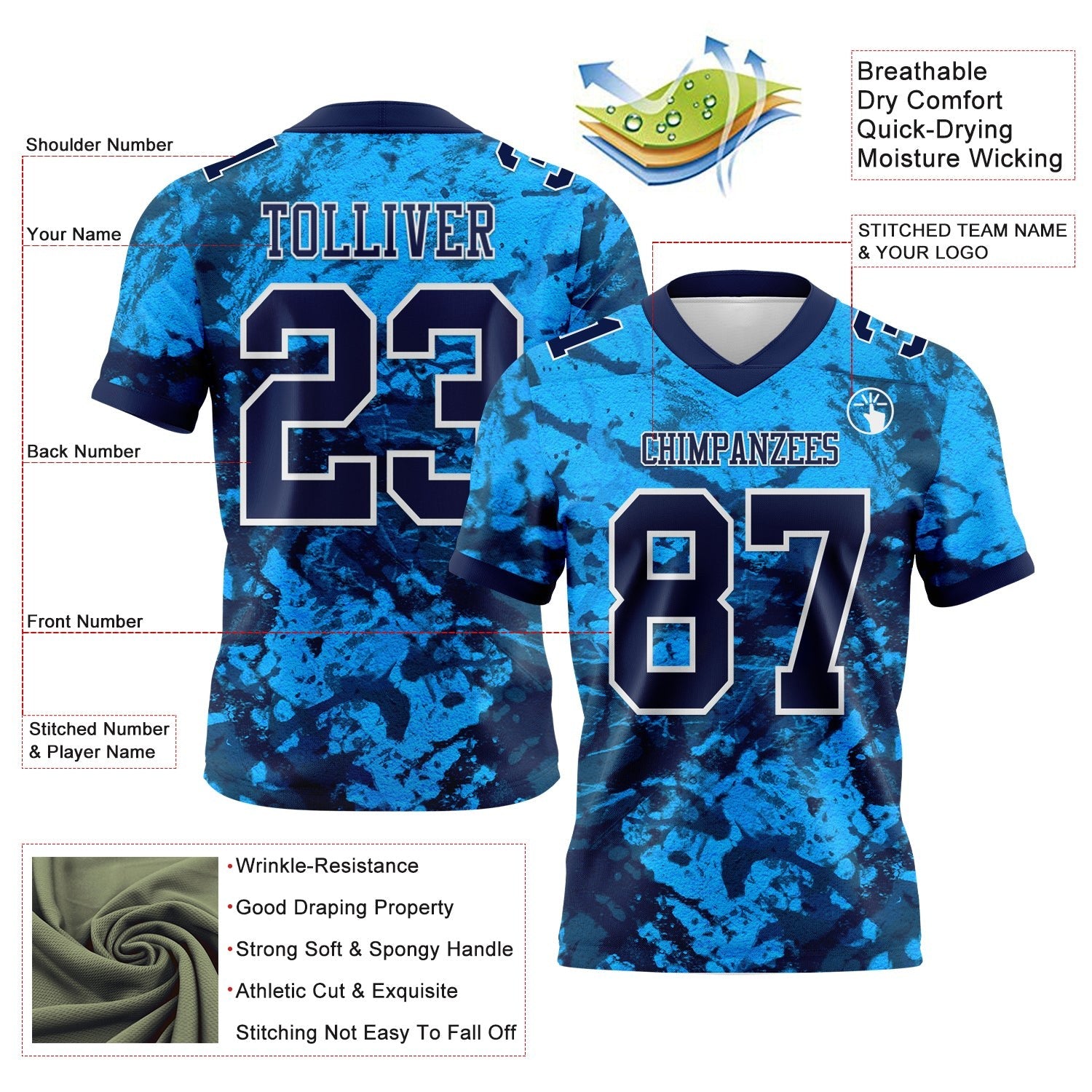 Custom Graffiti Pattern Navy-White 3D Pattern Authentic Football Jersey photo 3