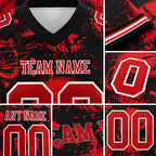Custom Black Red-White 3D Pattern Halloween Skull Authentic Football Jersey detail