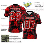 Custom Black Red-White 3D Pattern Halloween Skull Authentic Football Jersey photo 3