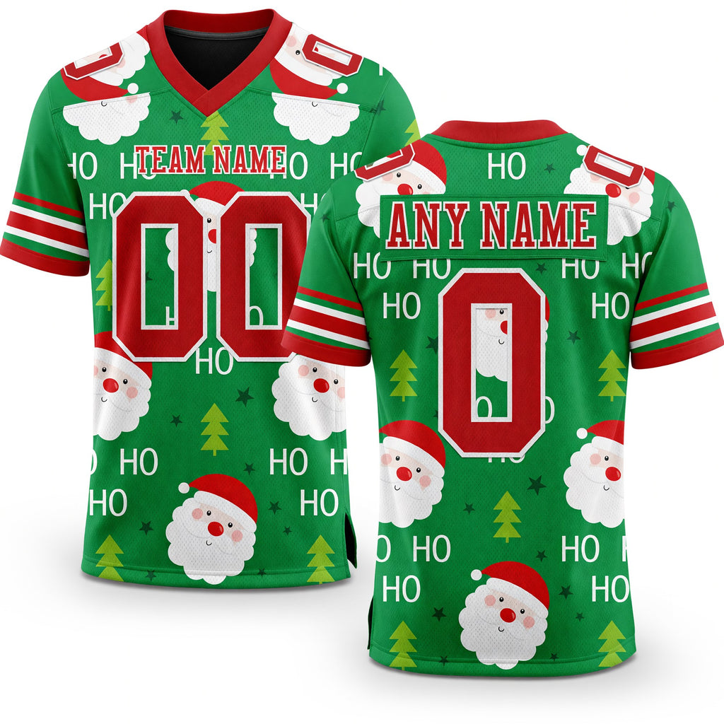 Custom Green Red-White 3D Pattern Christmas Authentic Football Jersey