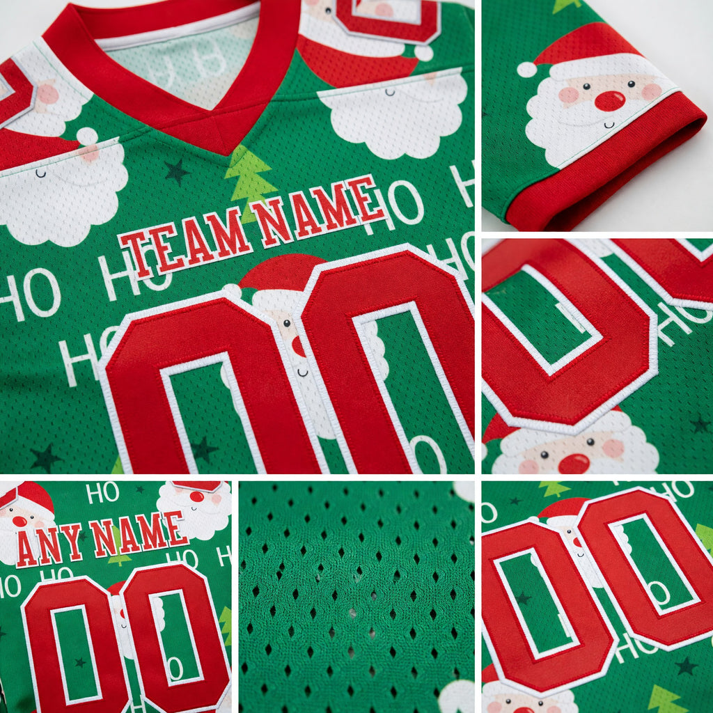 Custom Green Red-White 3D Pattern Christmas Authentic Football Jersey detail