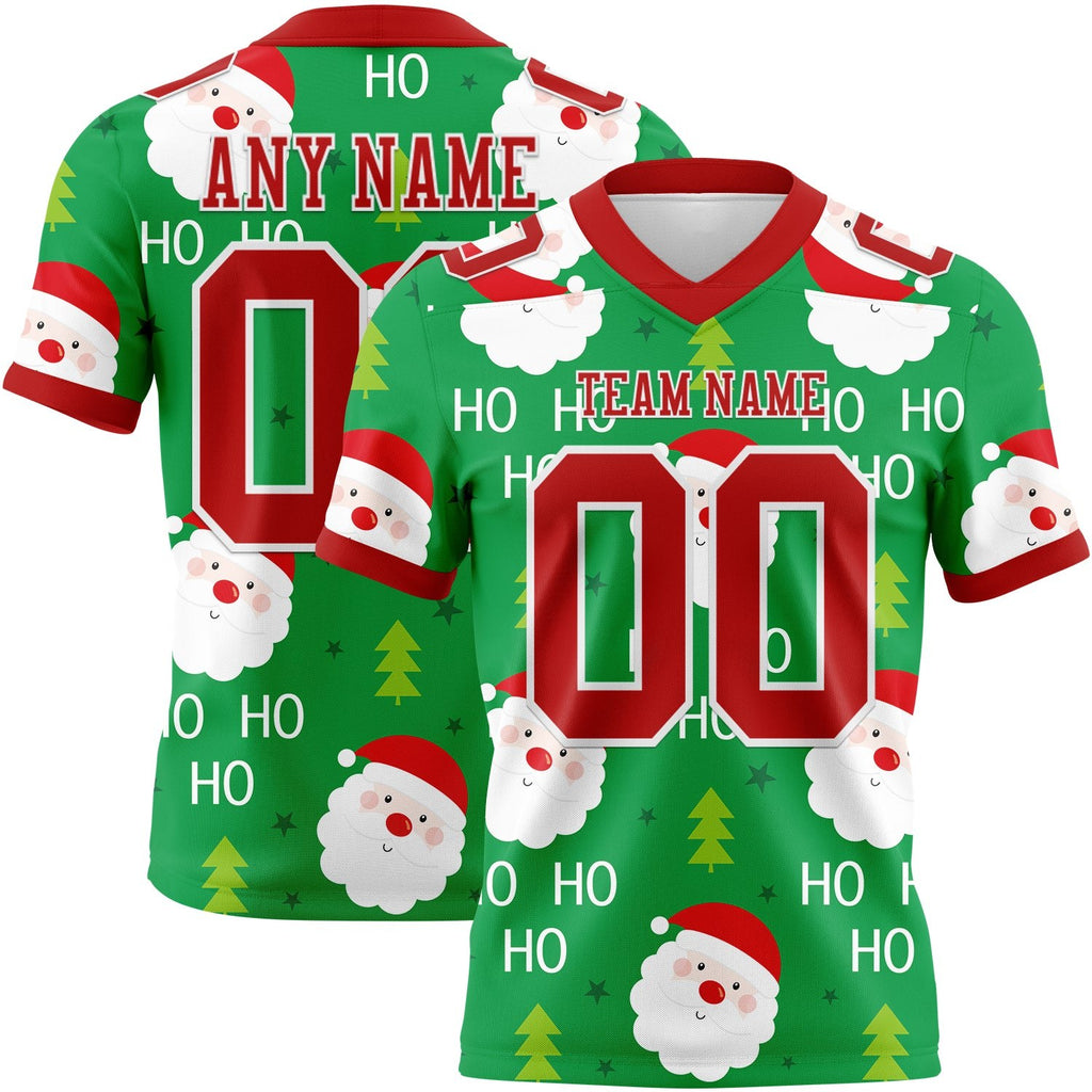 Custom Green Red-White 3D Pattern Christmas Authentic Football Jersey photo 1