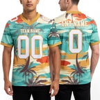 Custom Aqua White-Old Gold 3D Pattern Tropical Hawaii Palm Trees Authentic Football Jersey worn front and back