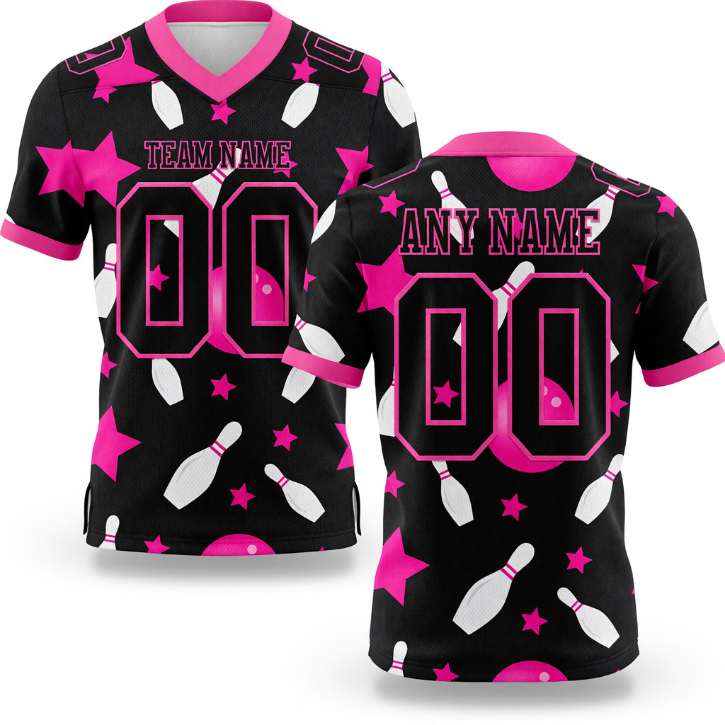 Custom Black Pink 3D Pattern Bowling Authentic Football Jersey
