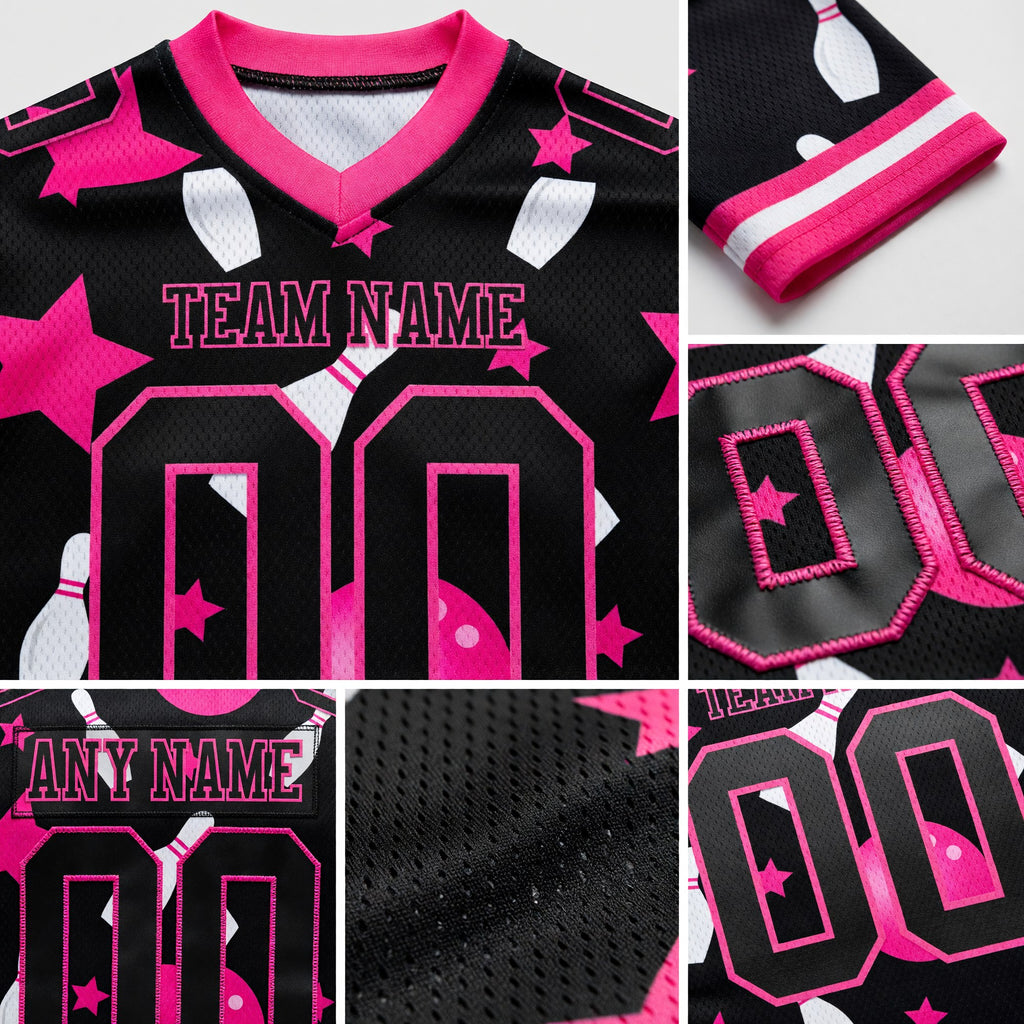 Custom Black Pink 3D Pattern Bowling Authentic Football Jersey detail
