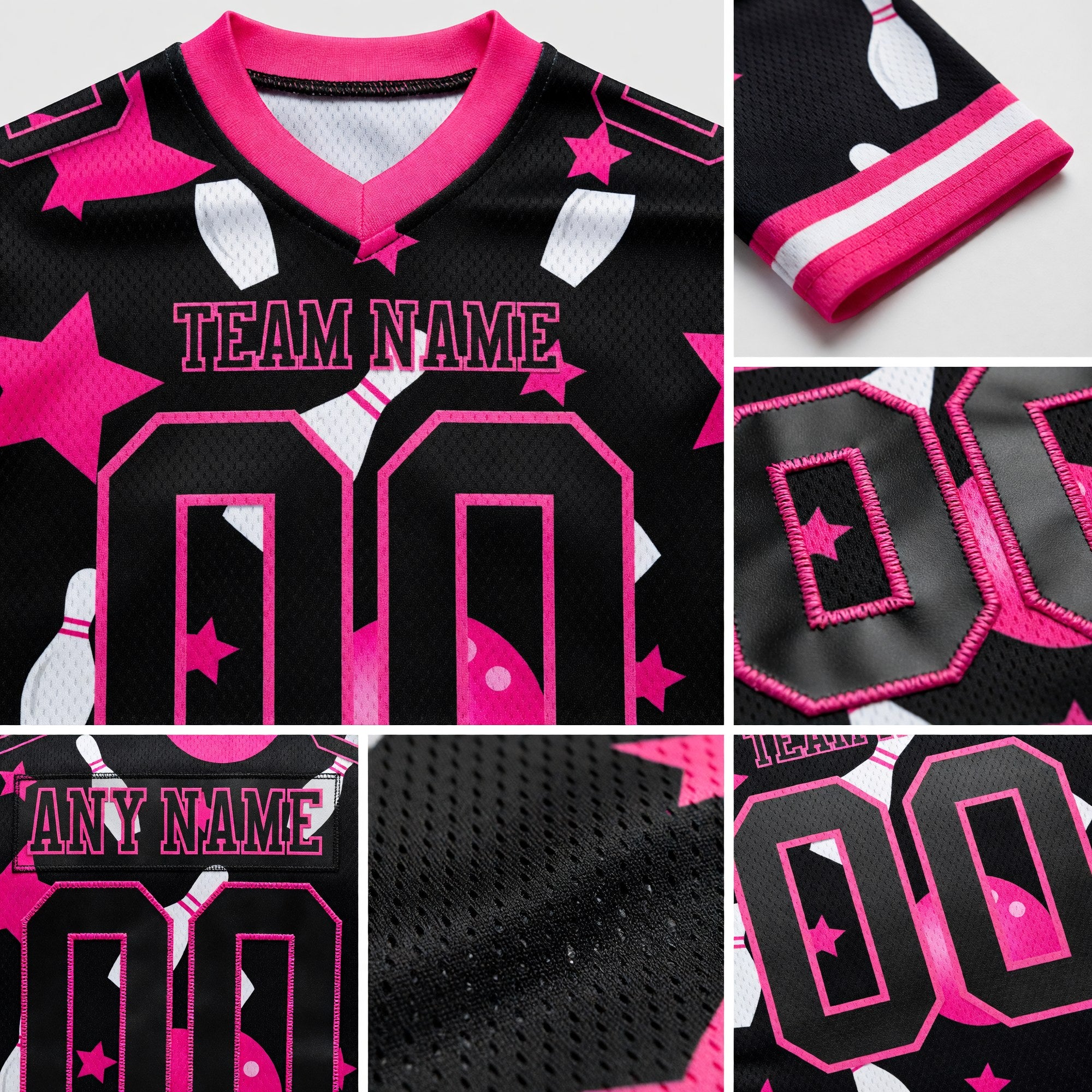 Custom Black Pink 3D Pattern Bowling Authentic Football Jersey detail