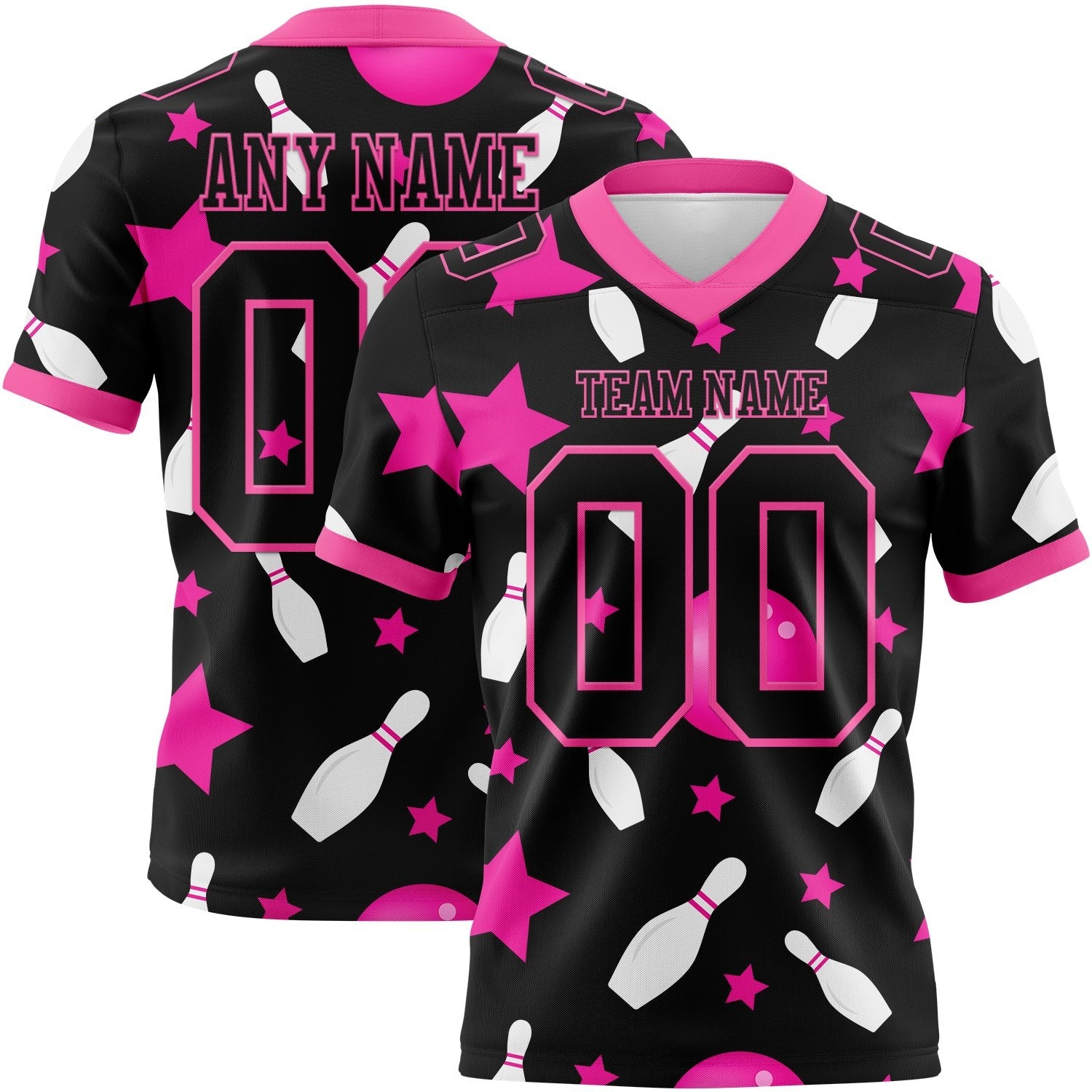 Custom Black Pink 3D Pattern Bowling Authentic Football Jersey photo 1
