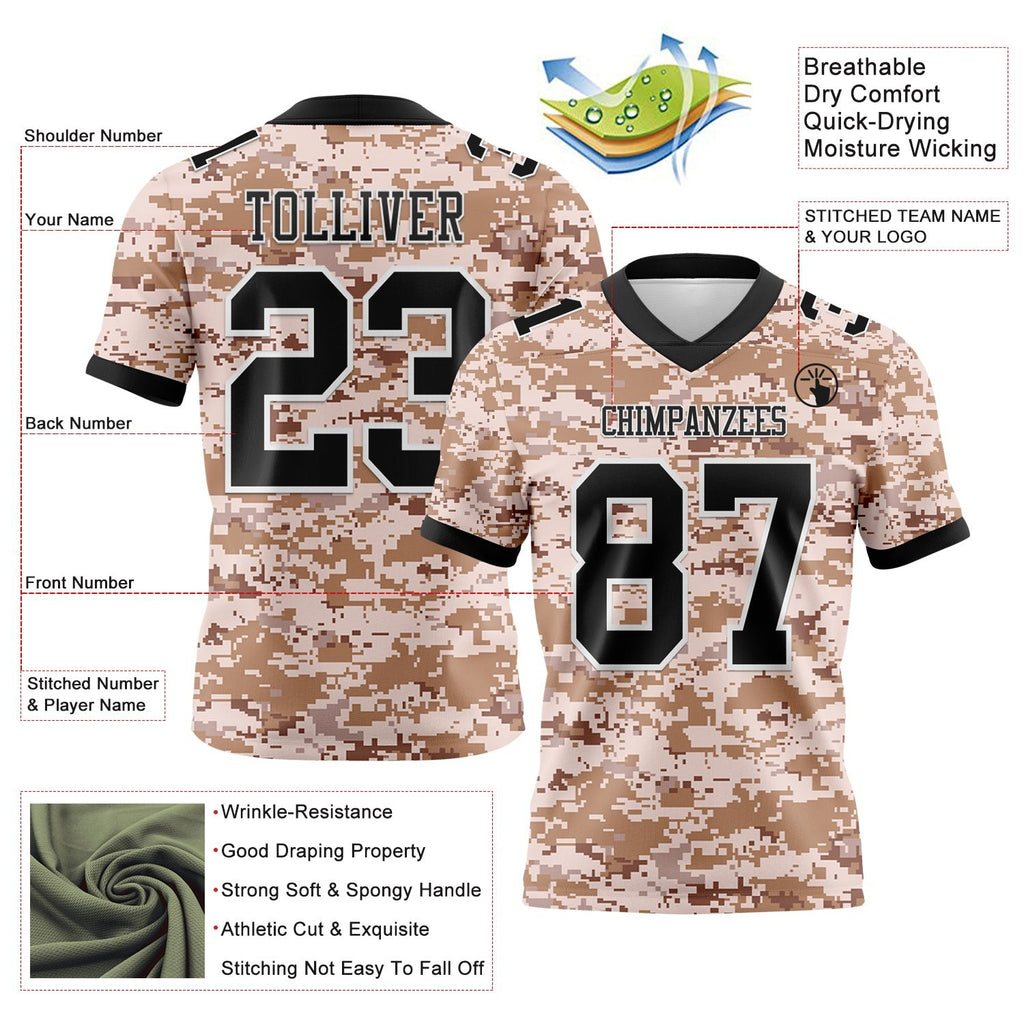 Custom Camo Black-White 3D Pattern Salute To Service Authentic Football Jersey photo 3