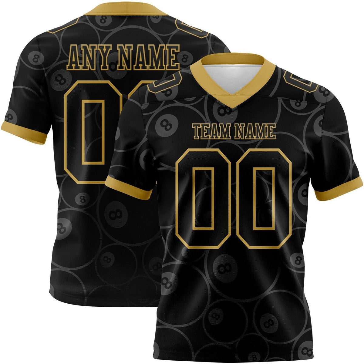 Custom Black Old Gold 3D Pattern Billiards Snooker 8 Ball Authentic Football Jersey