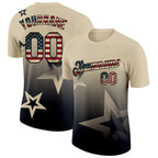 Custom Cream Vintage USA Flag-Black 3D Pattern Design Gradient Style Twinkle Star Performance T-Shirt photo 1