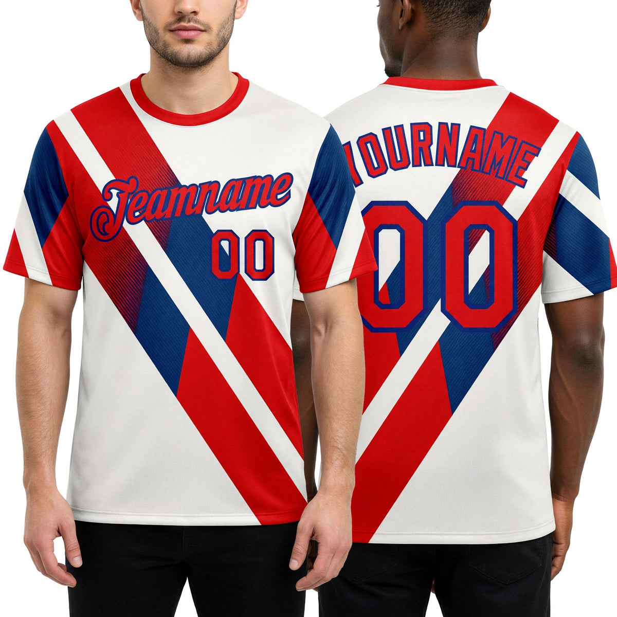 Custom Cream Fire Red-Royal 3D Pattern Design Canada America Sportswear Performance T-Shirt worn front and back