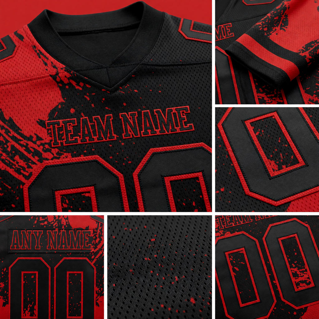 Custom Black Red 3D Pattern Abstract Brush Stroke Authentic Football Jersey detail