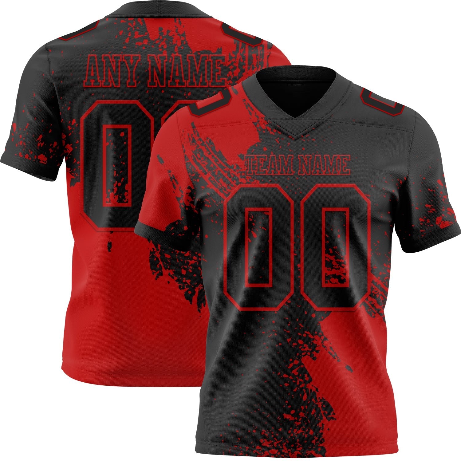 Custom Black Red 3D Pattern Abstract Brush Stroke Authentic Football Jersey photo 1