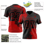 Custom Black Red 3D Pattern Abstract Brush Stroke Authentic Football Jersey photo 2
