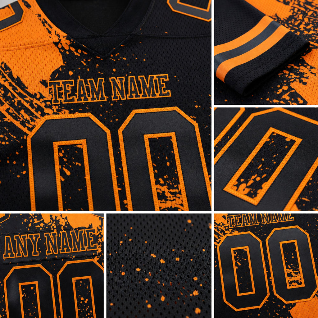 Custom Black Bay Orange 3D Pattern Abstract Brush Stroke Authentic Football Jersey detail